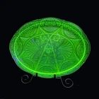 Royal Lace Green HAZEL-ATLAS Green Depression 13" Platter ~ UV Reactive