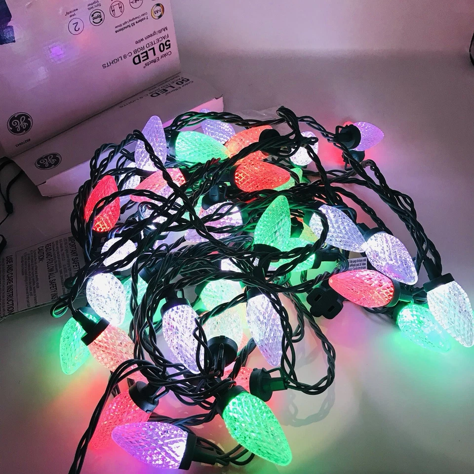 NEW GE Color Effects 50 LED  Faceted C-9 Lights 32.6 ft  7-Colors & 53 Functions - Image 2 of 4