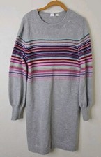 Gap Sweater Dress Gray W Multi Color Striped Size M Wool Blend