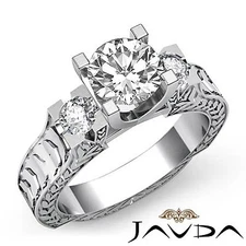 3 Stone Round Shape Diamond GIA F VS2 Platinum Filigree Engagement Ring 1.85Ctw