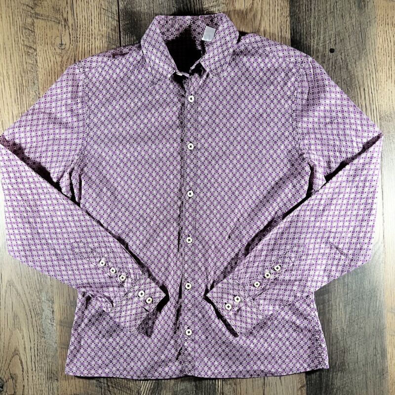 PAUL SMITH Dress Shirt Mens Small Purple Geo Print Button Up Long Sleeve Oxford