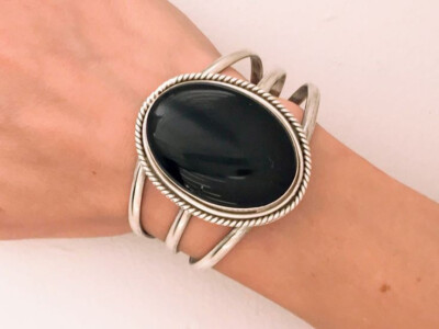 Good Look Black Onyx Gemstone 925 Sterling Silver Handmade Bracelet Cuff B-2