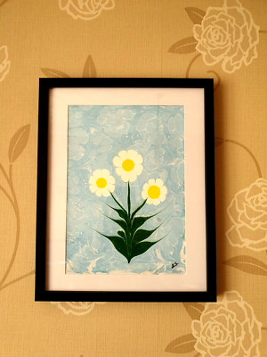 Handarbeit Gemälde 38x30cm Türkische Ebru Kunst Wasser Marmorierung Original Marmor Wand
