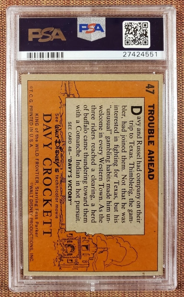 1956 Orange Davy Crockett #47 Trouble Ahead Original Collector Card PSA 8 NM/MT - Image 2 of 2