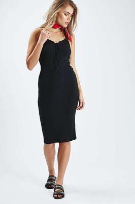 Topshop Lace Up Midi Dress Slim Fit Black Size 0 NWT | eBay