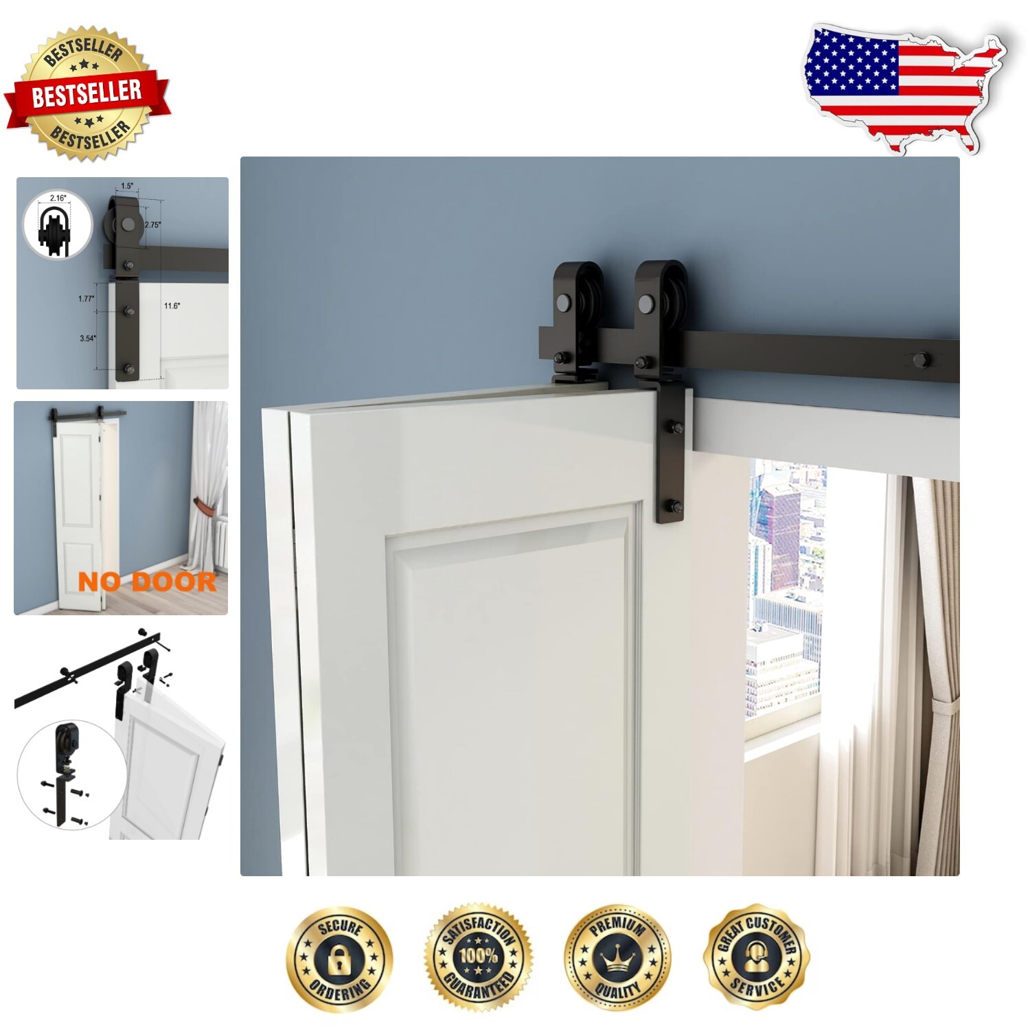 Complete Sliding Track Kit for 2 Doors - Rust-Resistant Bi-Folding Hardware