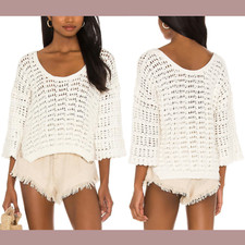 NWT 98 Free People  Medium  Loose Knit Crop Cozy Sweater in Ivory G997