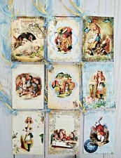 9 Alice In Wonderland~Handmade~Gift Tags~Scrapbooking~Junk Journals~Crafts 