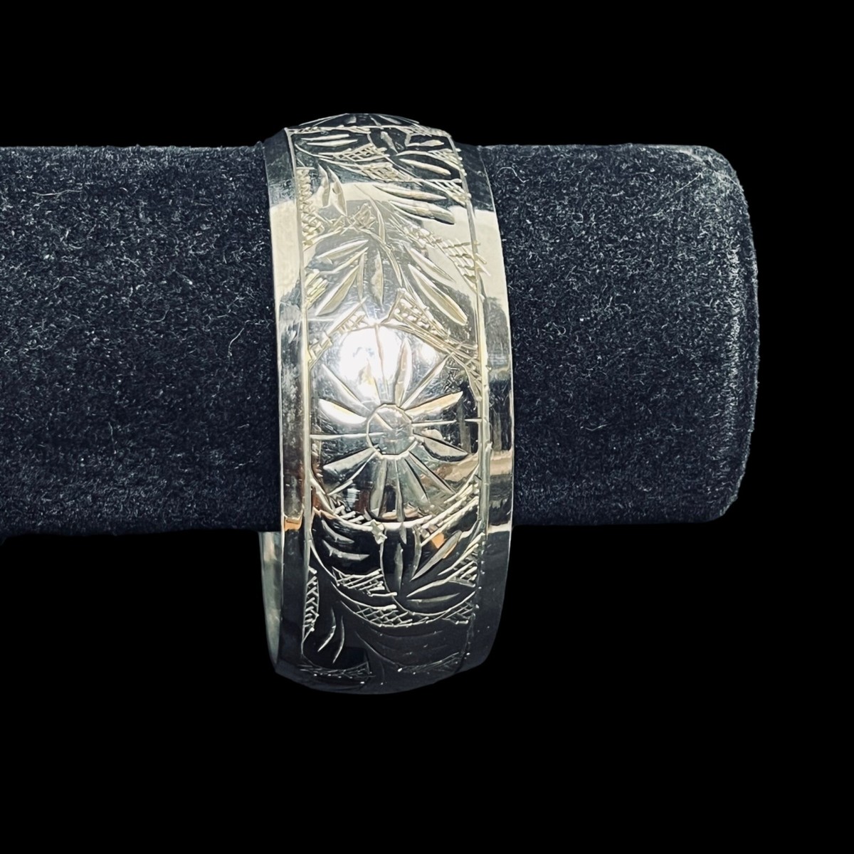 Vintage Wide Silver Tone Etched Floral Bangle Bracelet (5216) | eBay