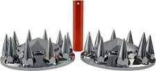 Chrome 33mm Screw-On Spiked Lug Nut Covers Hub Caps Semi Cover Trucks (2 Front)