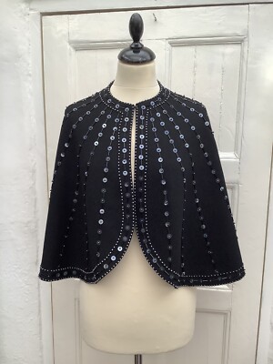 KAI-MING VINTAGE SCHWARZ STRICK VERZIERT BESONDERE ANLÄSSE KURZ CAPE SCHAL