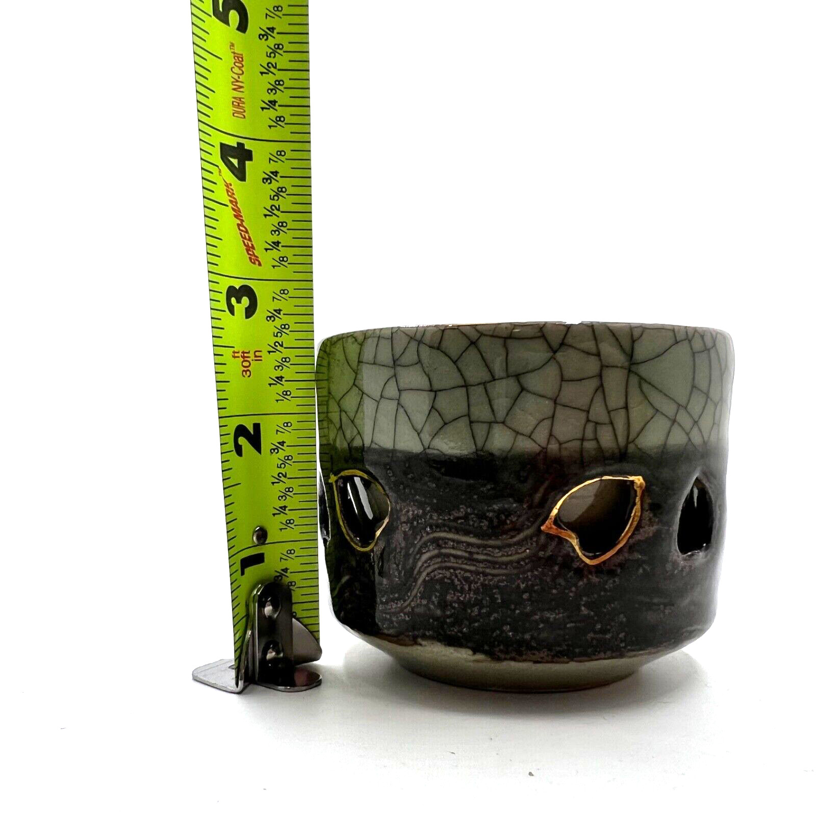 Otagiri Somayaki Somaware Green Crackle Double Wall Tea Cup Gold Horse Set Of 4