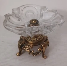 Vintage 1970's  Glass Ashtray Hollywood Regency Style Gold-Tone 4.5" x 5.5"