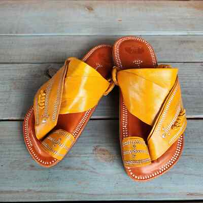 Saudi Madas Sandals Unisex M 9 W 11 Yellow Leather Handcrafted Cushioned NEW