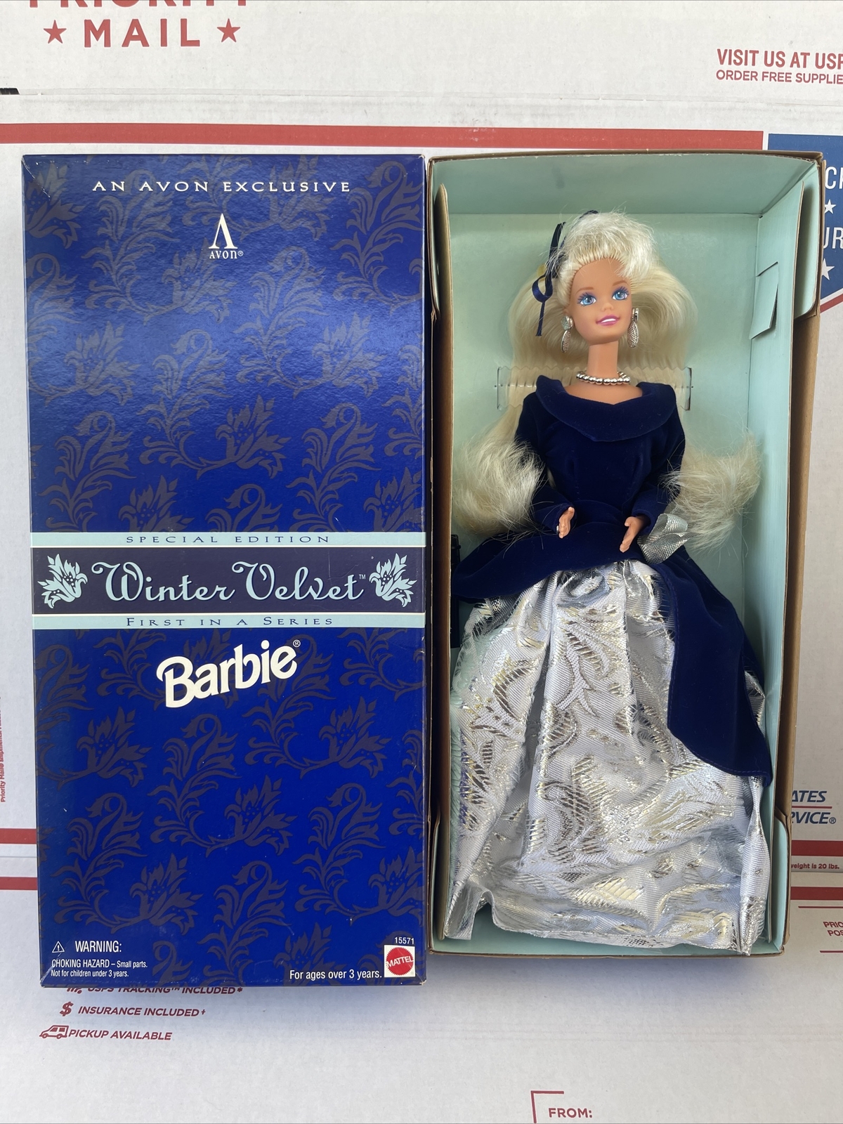 VTG 1996 Avon WINTER VELVET Blonde Barbie Doll #15571 NRFB