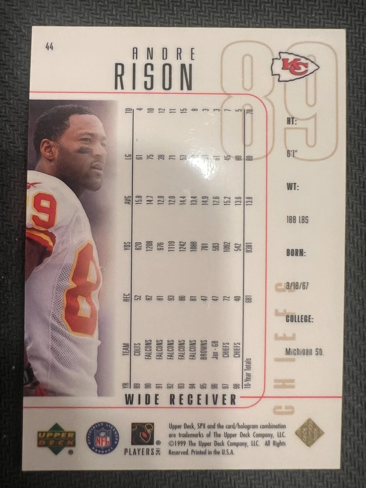 QTY: 1999 SPx Football - Andre Rison ( Kansas City Chiefs ) #44 - Image 2 of 2