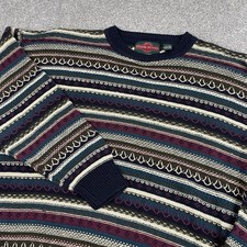 Maglione vintage Stone Haven uomo XL maglia geometrica a righe nonno pullover anni 90