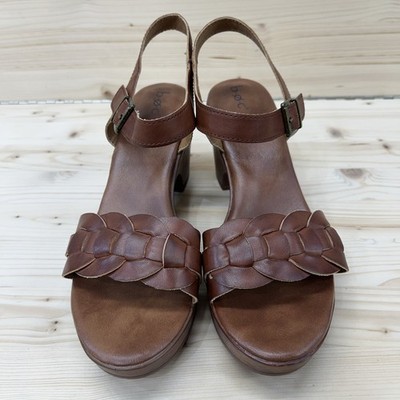BOC Shoes Womens 11 Brown Faux Leather Sandals Woven High Heels Chunky