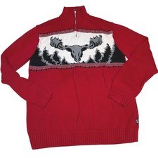 Vintage Chaps cotton knit 1/4 zip red sweater with Moose men's size Medium