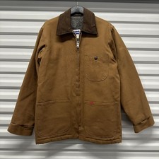 Vtg 70s Big Smith Chore Coat Jacket Brown Duck Insulated Corduroy Collar USA Med