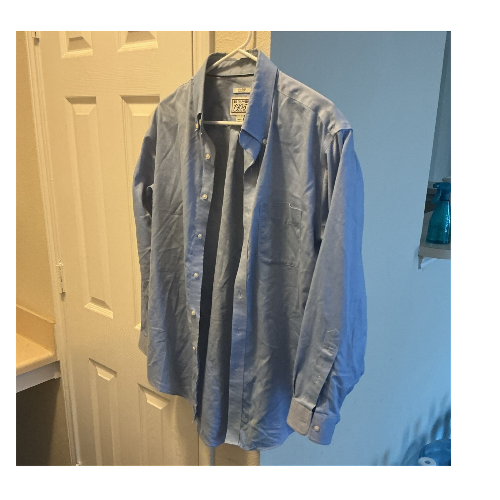 Jos. A. Bank 1905 Non-Iron Slim Fit Blue Solid Dress Shirt 16.5 33