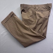 Gino Valentino Mens Brown Pinstripe Dress Pants Cuffed Flat Front Trousers 36R