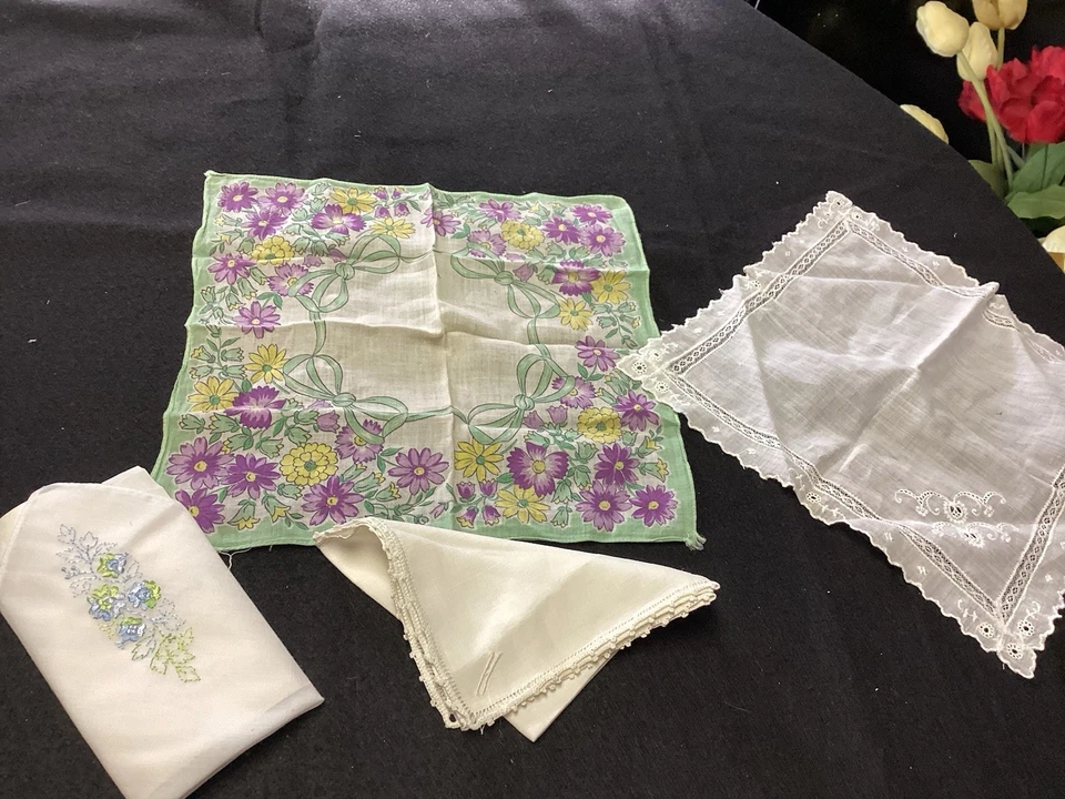 Lot of Vintage ASSORTED.  handkerchiefs 55 Total Old Ones Too - Image 3 of 4