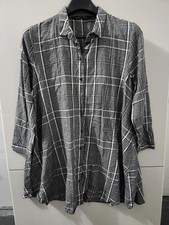 Zara Top Dress Womens L Black Button Up Shirt Houndstooth Plaid Denim Collection