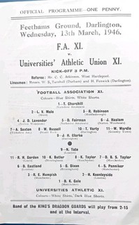 Rare.F.A. XI vs Universities XI Official Prog 1946 at Darlington FC. S/Sheet