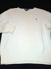 Polo Ralph Lauren Mens White Cotton Cable Knit Crewneck Sweater XXL Dry Clean