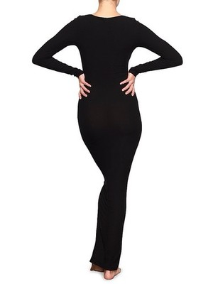 Skims Soft Lounge Long Sleeve Dress Maxi Onyx Black Modal Stretch Plus Size 4X
