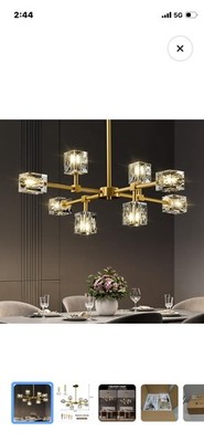 Modern Sputnik 8 Light Crystal Chandelier Brushed Brass Adjustable Height 