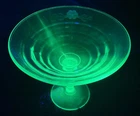 Vintage Green Uranium Depression Glass Round Footed Pedestal Serving  Bowl GLOWS