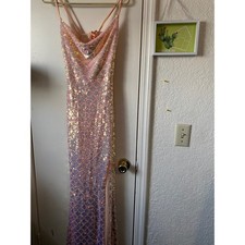Triangle lights Pink Sequin Gown Formal Maxi Dress Backless Party Prom size 9