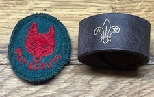Vintage 1960s Boy Scouts Brown Leather Woggles & Badge 