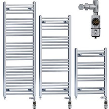 400mm, 500mm Width Towel Radiator - Dual Fuel Chrome Stock Clearance - Full Kit
