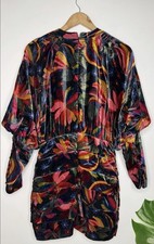 Farm Rio Banana Sky Women's Ruched Velvet Mini Dress Black Floral Size S NWT