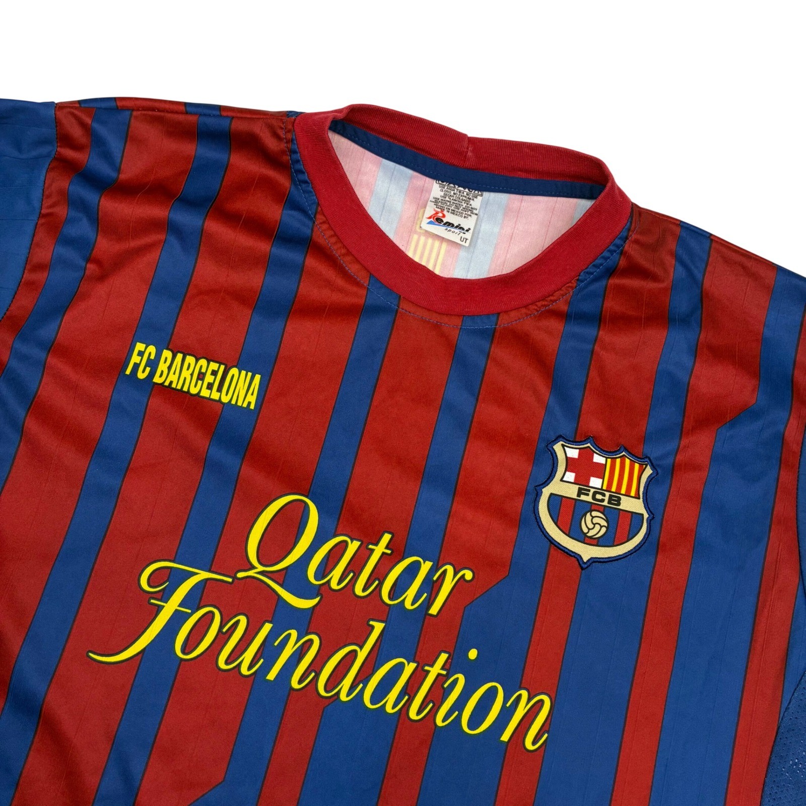 Gemini FC Barcelona Soccer Jersey Mens XL Blue Red Qatar Foundation Shirt