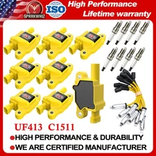 8* Ignition Coil+Spark Plug+Wire Set UF413 For Cadillac Chevy Silverado 1500 GMC