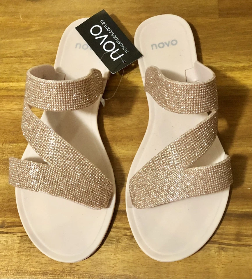 Size 7 Slip On Sandals By “ novo “ - Gold Sparkling - Lightweight & Flexible NWT - image 3 of 4