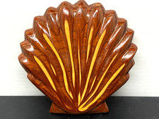 Handcrafted Wooden Carved Clam Shell Inlay Design Wall Hanging 8" x 8 1/2"