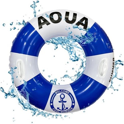 Schwimmring Erwachsene, Aufblasbarer Poolring mit Griffen, PVC, Blau, 75x35cm