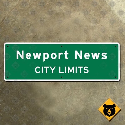 Newport News Virginia city limits highway road sign 2015 marker boundary 30x10