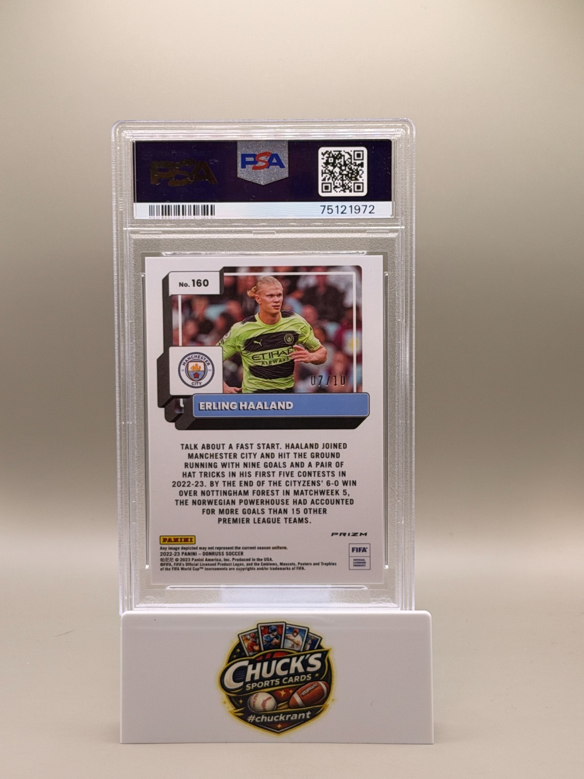 2022-23 Panini Donruss Optic FIFA Erling Haaland Gold /10 Man City PSA 10 #160 view 2