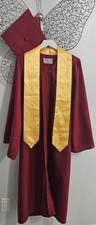 Graduation Set Unisex Cap Gown And Gold Stole Set Burgundy 54 L 5.9 -5.11