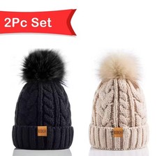Women Winter Pompom Beanie Hat with Warm Fleece Lined,Suitable for keeping warm