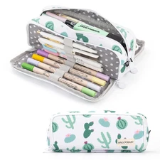Large Pencil Case Big Capacity 3 Compartments Canvas Pouch for Teen Boys Girls
