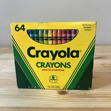 Vintage NOS 1988 Crayola 64 Crayons Box w/ Built-In Sharpener Retired Colors New