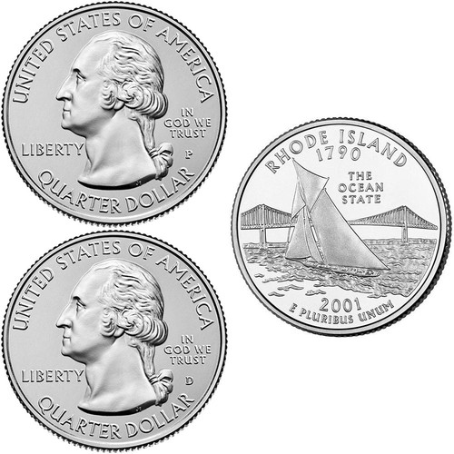 2001 P,D BU Rhode Island State Quarters da Mint Set 2 monete set - Foto 1 di 2