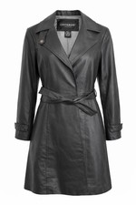 Centigrade-90s/Y2K, Black, Mid-Length, Tie Waist, Shaping, Leather, Jacket. Sz-S